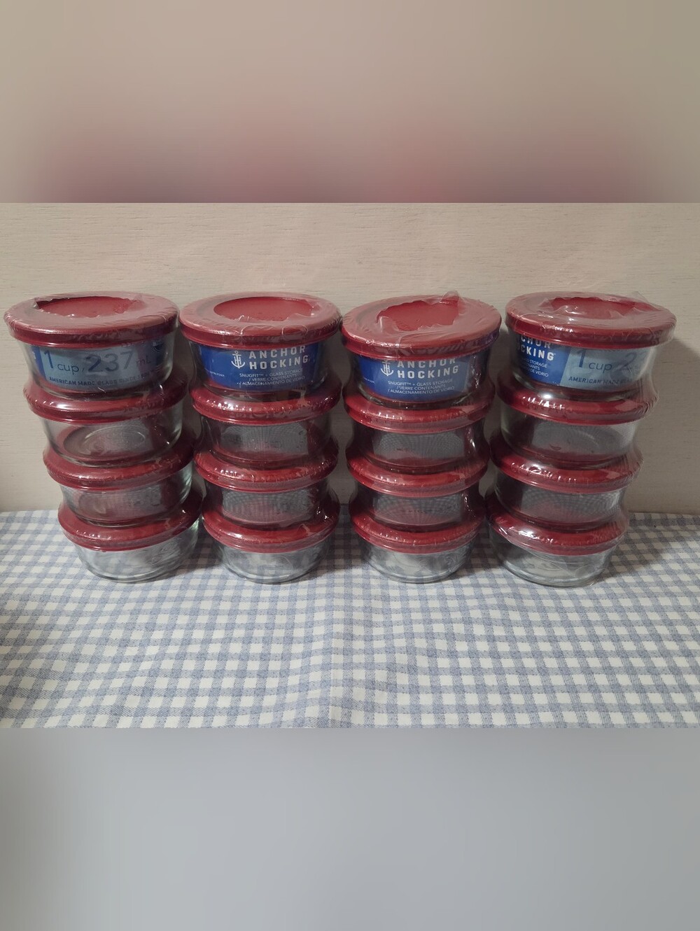 Anchor Hocking Clear Glass Storage Bowls with Red Lids -16 Piece Set